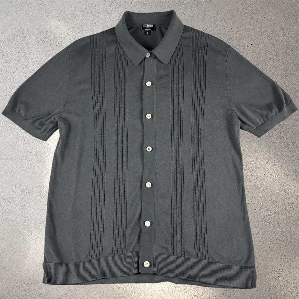 Todd Snyder Silk-Cotton Ribbed Full-Placket Sweater Polo Slate Gray Sz L - Picture 2 of 7